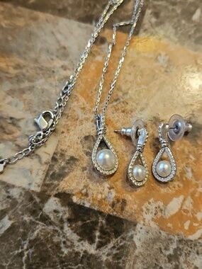 Swarovski Silver-Tone Pearl & Crystal Circle Necklace and Earrings